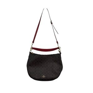Beautiful Coach F39527 Brown Signature Canvas Elle Hobo Bag in True Red